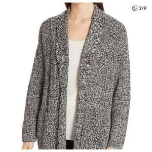 Eileen Fisher Organic Cotton Chenille Boyfriend Cardigan Sweater Black S $388